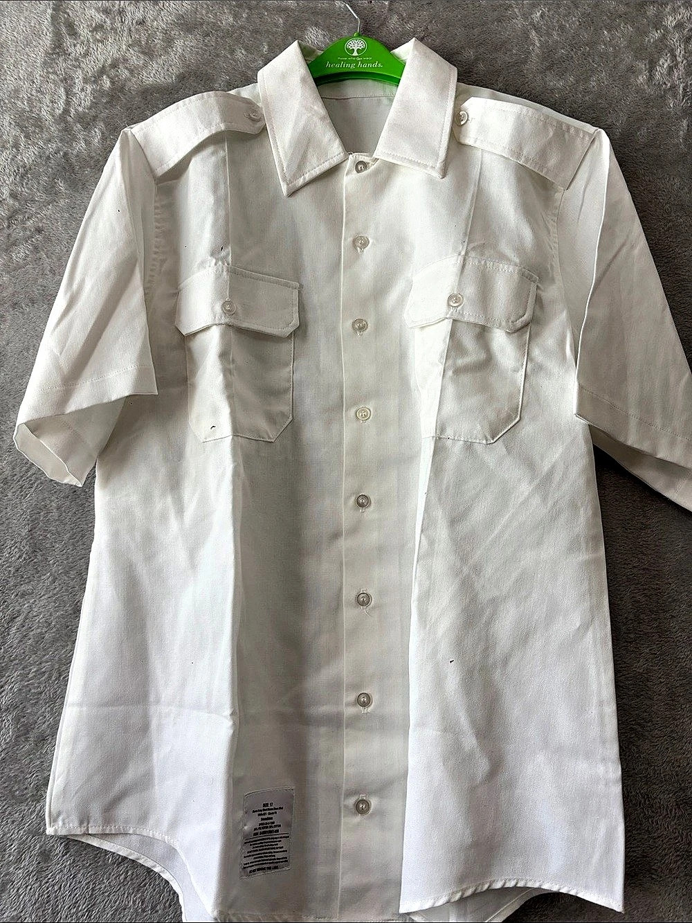 Crosby Square Men's Army Short Sleeve Dress Shirt White Size 17